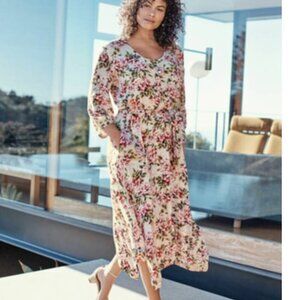 J Jill - Pebble Hydrangea Garden Dipped Hem Midi Dress - Large